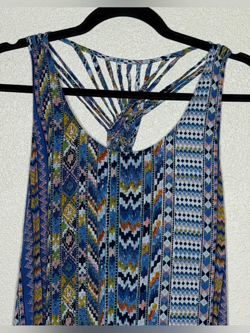 Women’s S Boho Style Multicolor Geometric Tribal Print Maxi Dress Strappy Woven - Picture 3 of 7